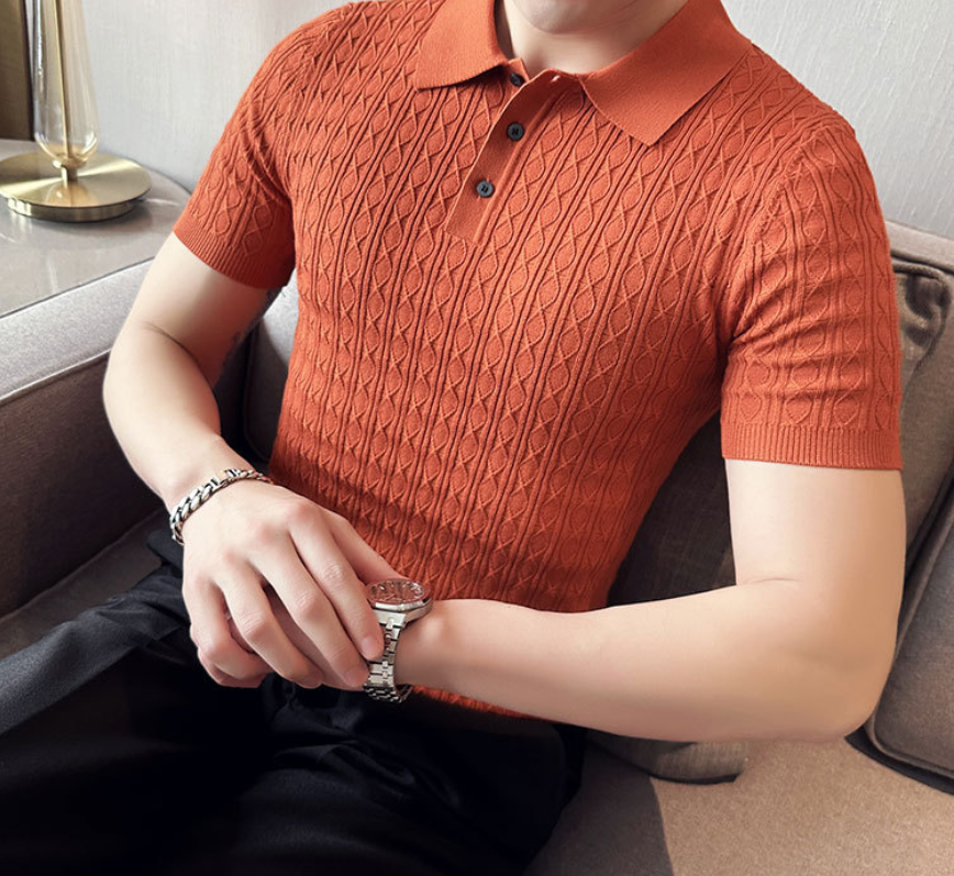 Men's Jacquard Knitted Short-sleeved T-shirt