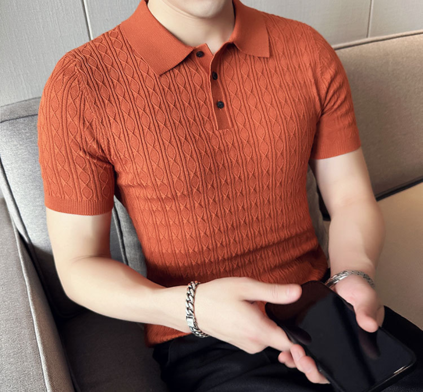 Men's Jacquard Knitted Short-sleeved T-shirt