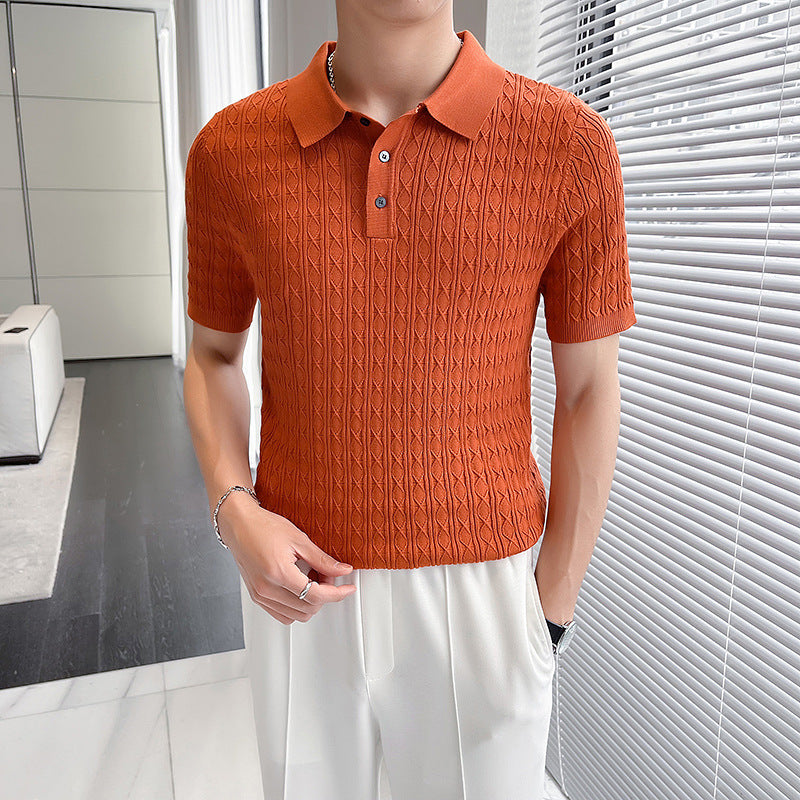 Men's Jacquard Knitted Short-sleeved T-shirt