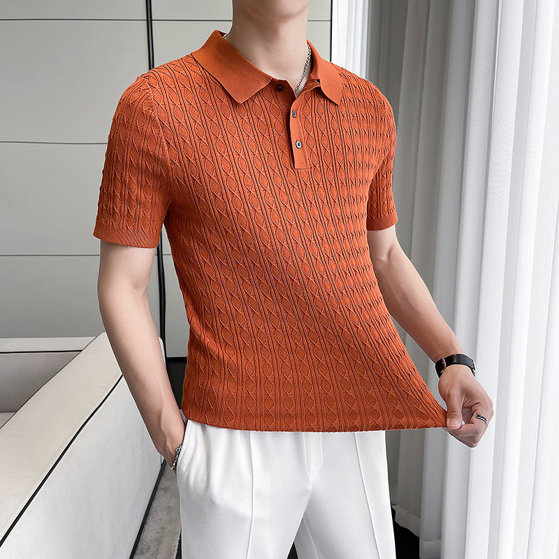 Men's Jacquard Knitted Short-sleeved T-shirt