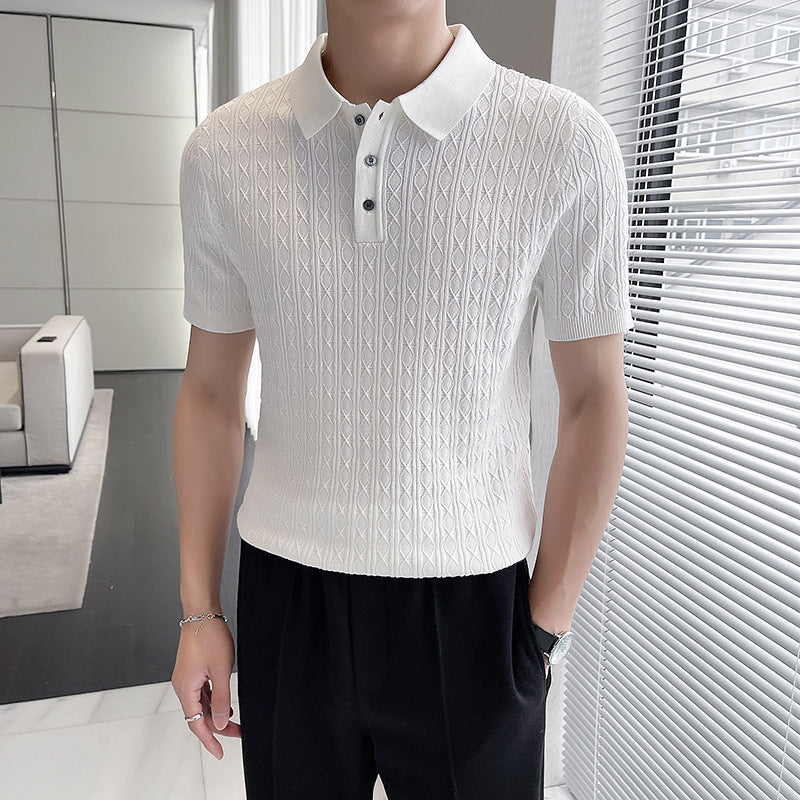 Men's Jacquard Knitted Short-sleeved T-shirt